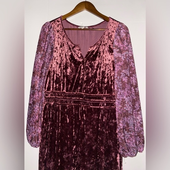Frye and Co. Floral Burnout Velvet Burgundy Dress Midi Flounce L Boho Cowgirl - Picture 4 of 11